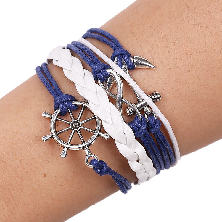 Anchor Rudder Wax Rope Bracelet - Oh Yours Fashion - 1