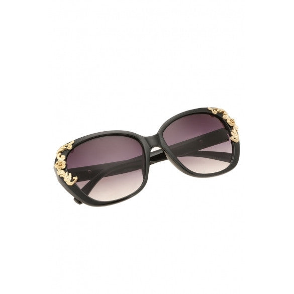 Women's Vintage Gold-tone Roses Carving Oversize Black Frame Sunglasses - Oh Yours Fashion