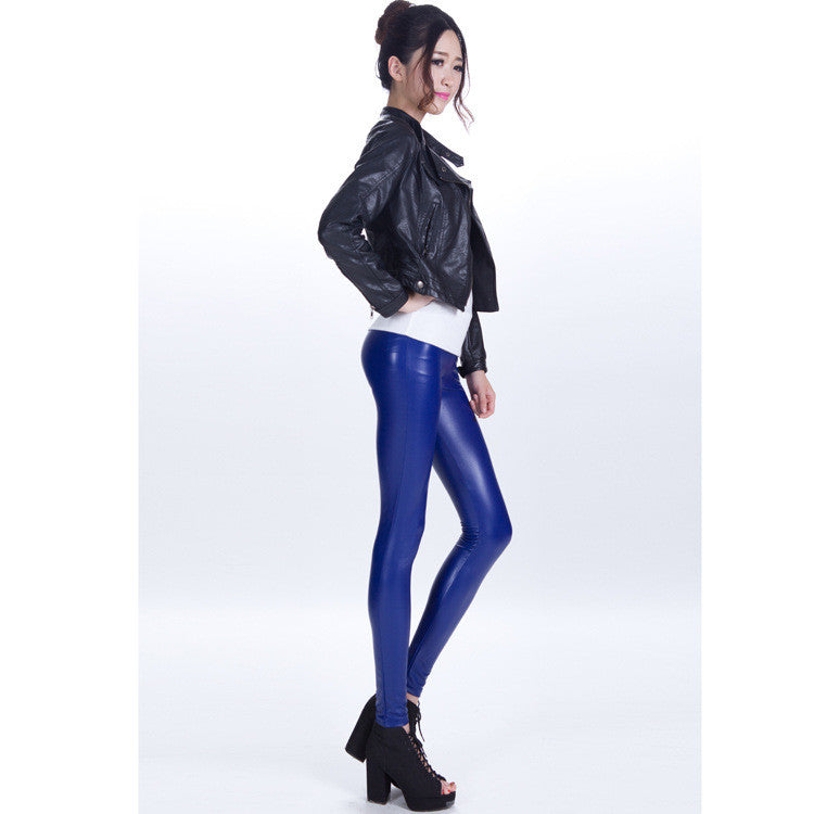 Pure Color Regular Waist PU Slim Leggings - Oh Yours Fashion - 8