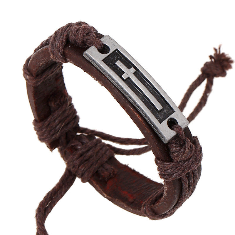 Alloy Cross Retro Leather Bracelet - Oh Yours Fashion - 2