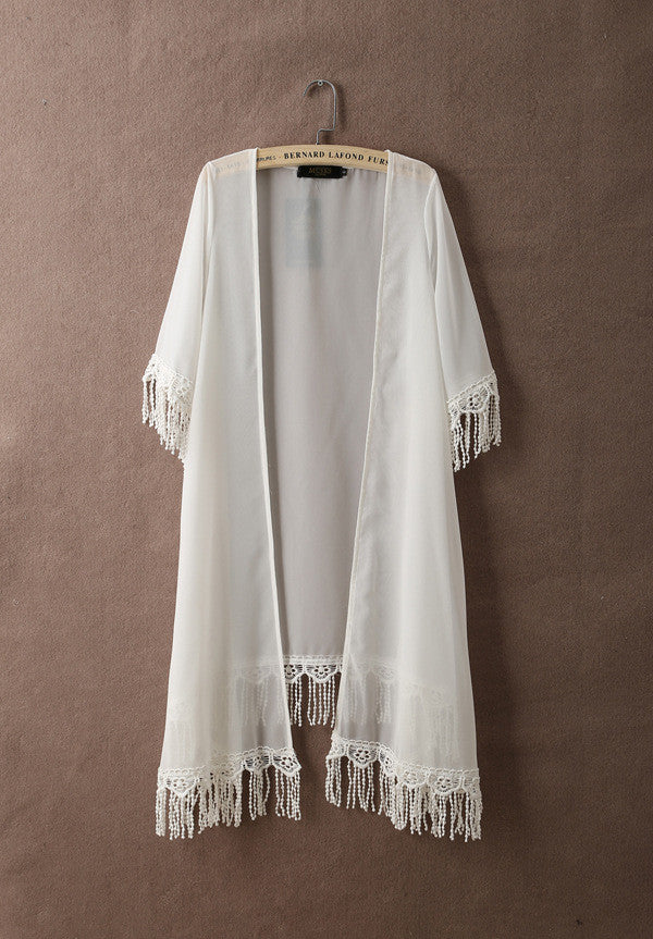 Tassel Short Sleeves Sexy Chiffon  Long Blouse - Oh Yours Fashion - 7