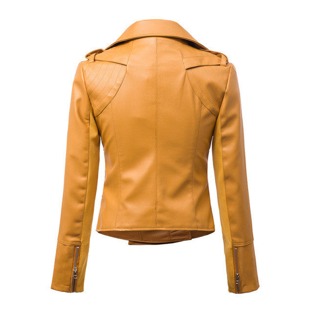 Fashion Turn Down Collar Slim PU Leather Jacket - O Yours Fashion - 2