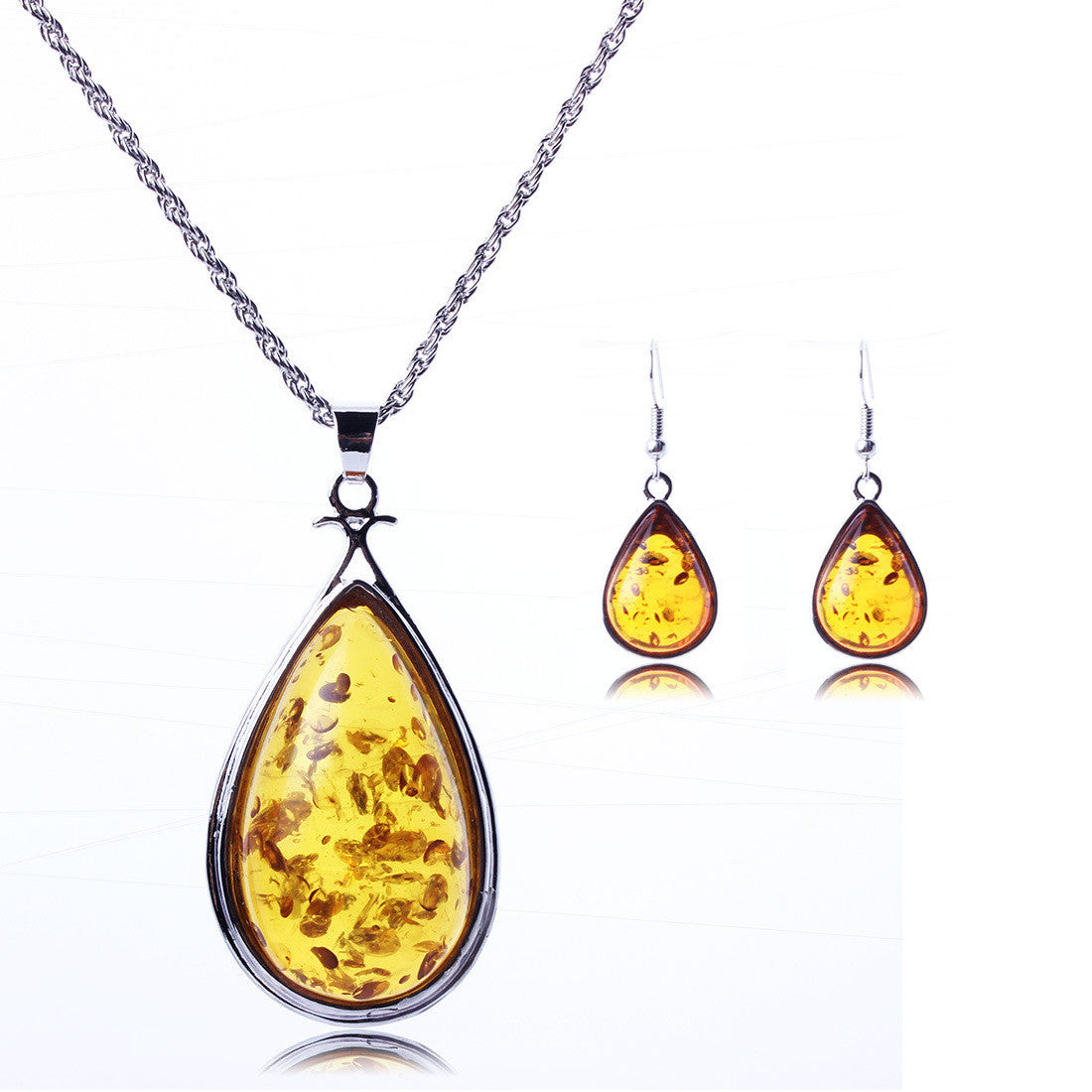 Drop Imitation Amber Necklace Earrings Jewelry Set - Oh Yours Fashion - 1