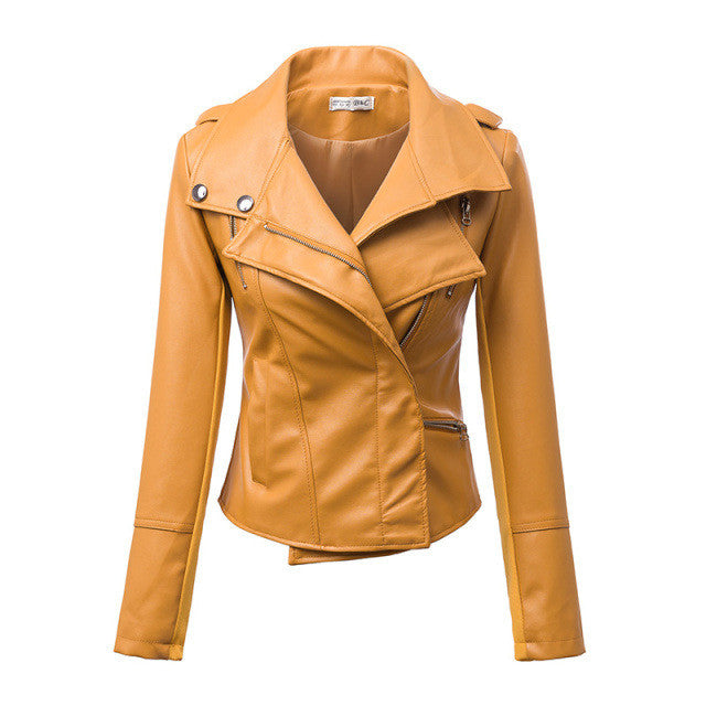 Fashion Turn Down Collar Slim PU Leather Jacket - O Yours Fashion - 1
