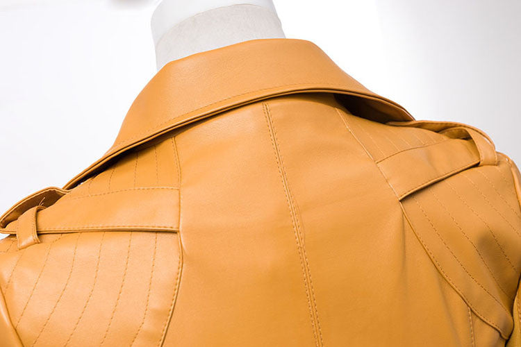 Fashion Turn Down Collar Slim PU Leather Jacket - O Yours Fashion - 4