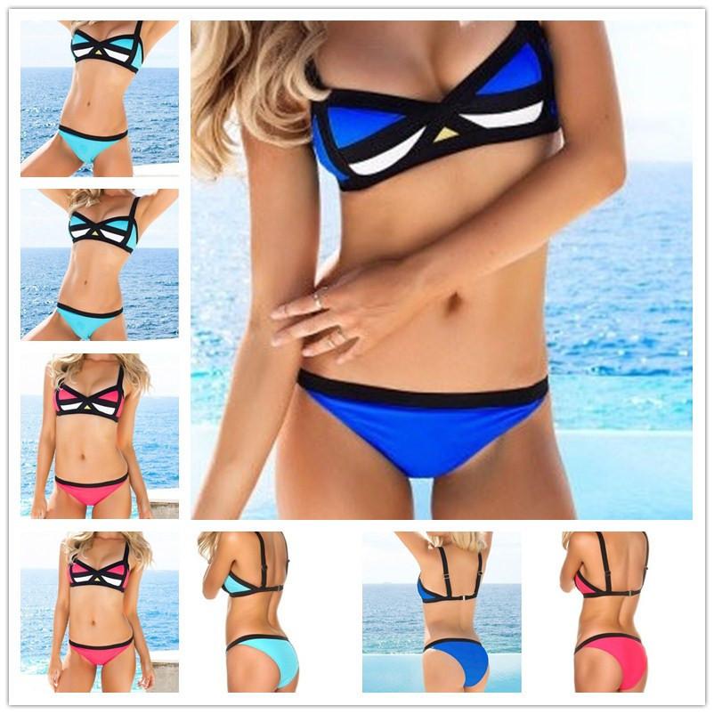 Spaghetti Strap Patchwork Triangle Low Waist Bikini Set Swimwear - OhYoursFashion - 1