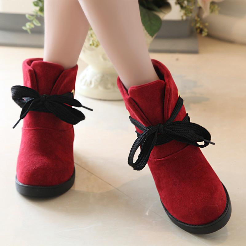 Candy Color Lace Up Round Toe Short Flat Snow Boots