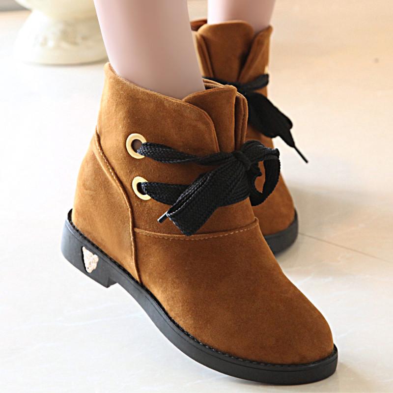 Candy Color Lace Up Round Toe Short Flat Snow Boots