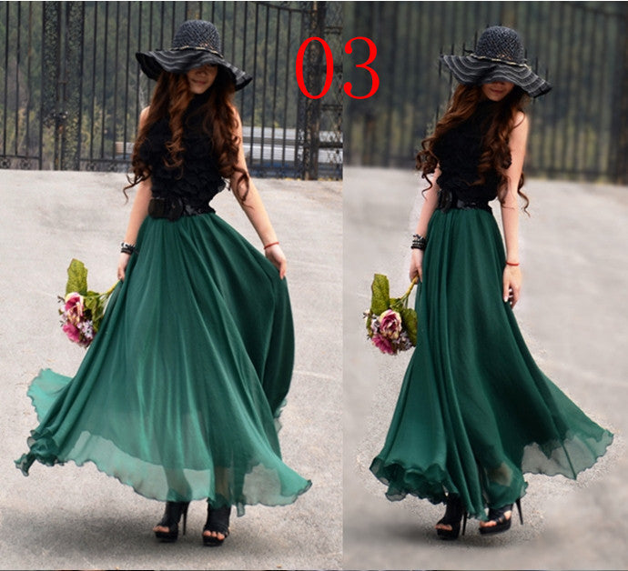 Bohemian Flared Pleated Pure Color Slim Floor Maxi Skirt - Oh Yours Fashion - 12