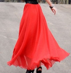 Bohemian Flared Pleated Pure Color Slim Floor Maxi Skirt - Oh Yours Fashion - 4