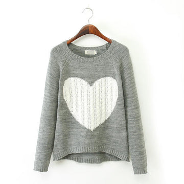 Splicing Pullover Scoop Knit Slim Heart Pattern Sweater - Oh Yours Fashion - 2