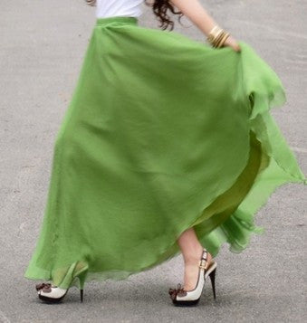 Bohemian Flared Pleated Pure Color Slim Floor Maxi Skirt - Oh Yours Fashion - 9