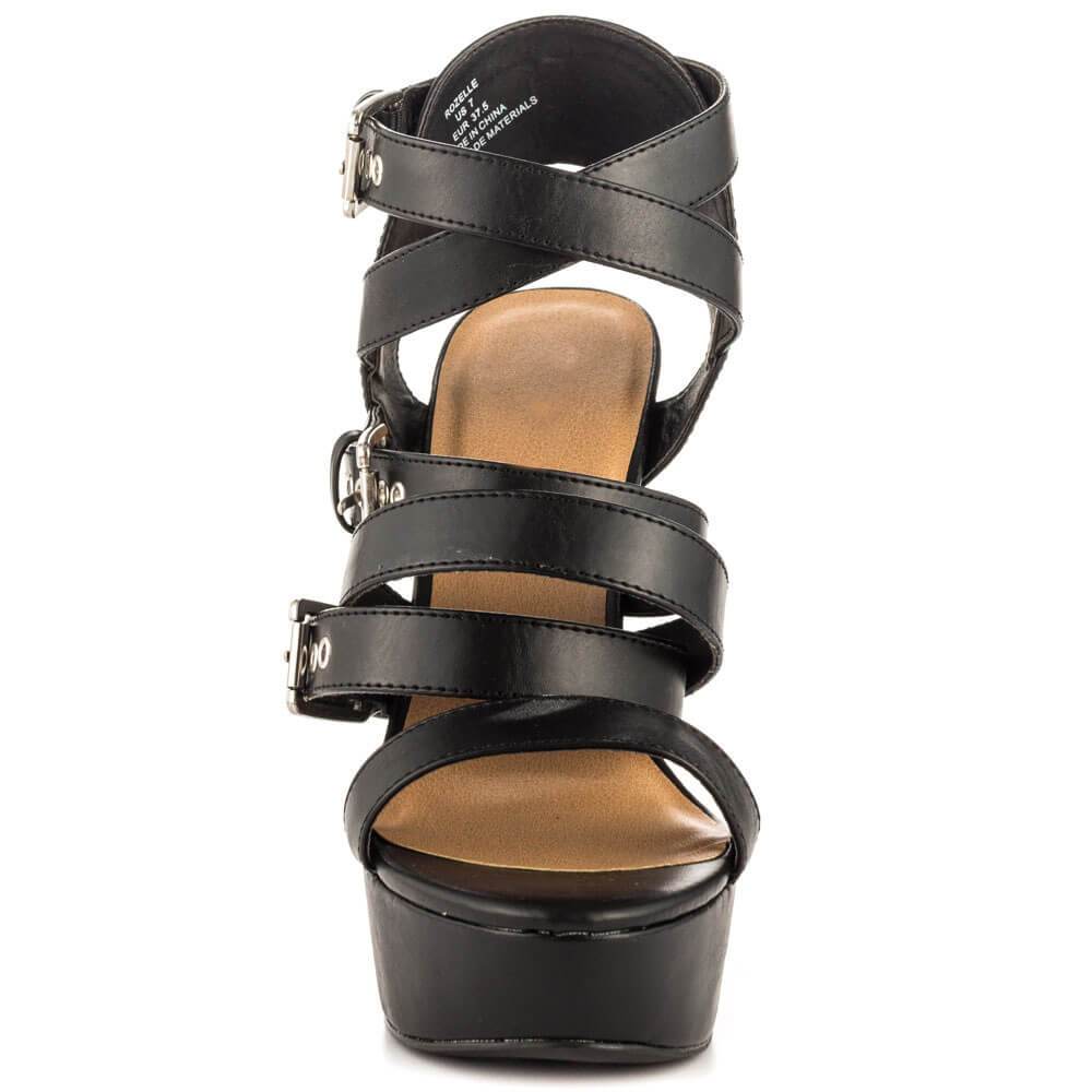 Black Leather Open Toe Buckle Sandals