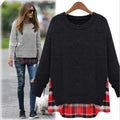 Plus Size Loose Scoop Long Sleeve False Two-piece T-Shirt - Oh Yours Fashion - 4