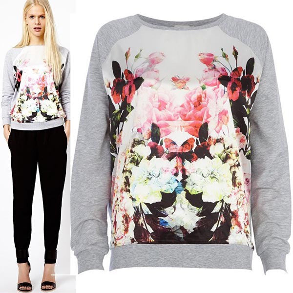 Flower Print Scooo Long Sleeve Splicing Sweatshirt - Oh Yours Fashion - 2