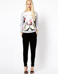 Flower Print Scooo Long Sleeve Splicing Sweatshirt - Oh Yours Fashion - 1