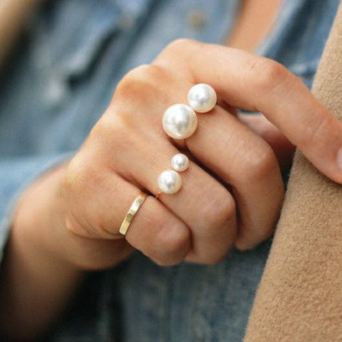 Adjustable Big Small Pearl Ring - Oh Yours Fashion - 1