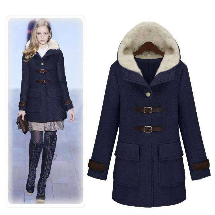 Hooded Lamb Wool Thick Long Sleeves Mid-length Coat - Oh Yours Fashion - 1