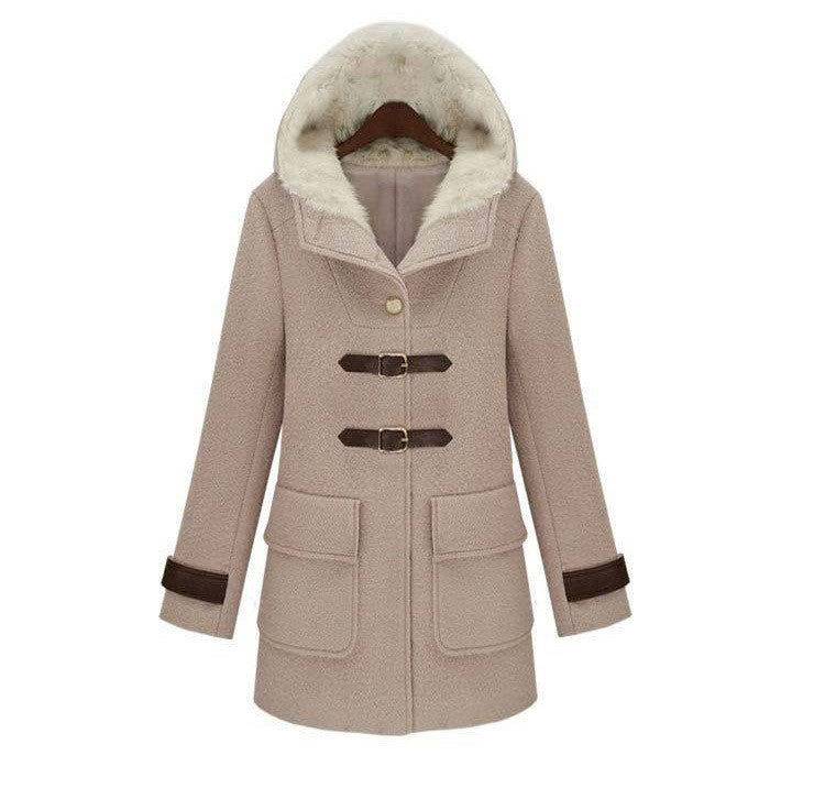 Hooded Lamb Wool Thick Long Sleeves Mid-length Coat - Oh Yours Fashion - 3