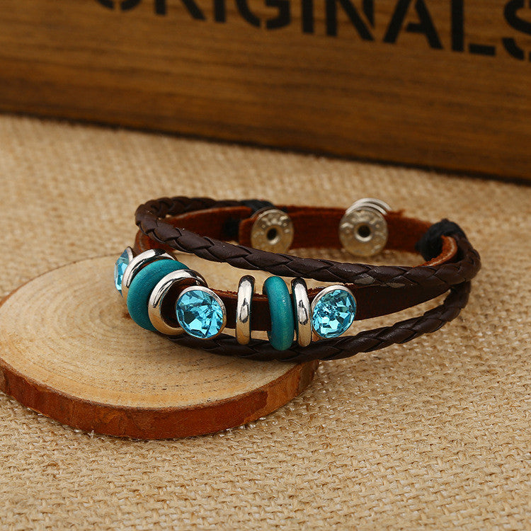 Personality Manually Crystal Woven Leather Bracelet - Oh Yours Fashion - 5