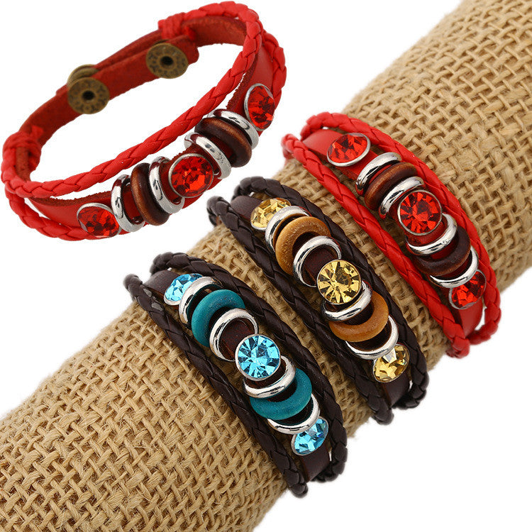 Personality Manually Crystal Woven Leather Bracelet - Oh Yours Fashion - 1