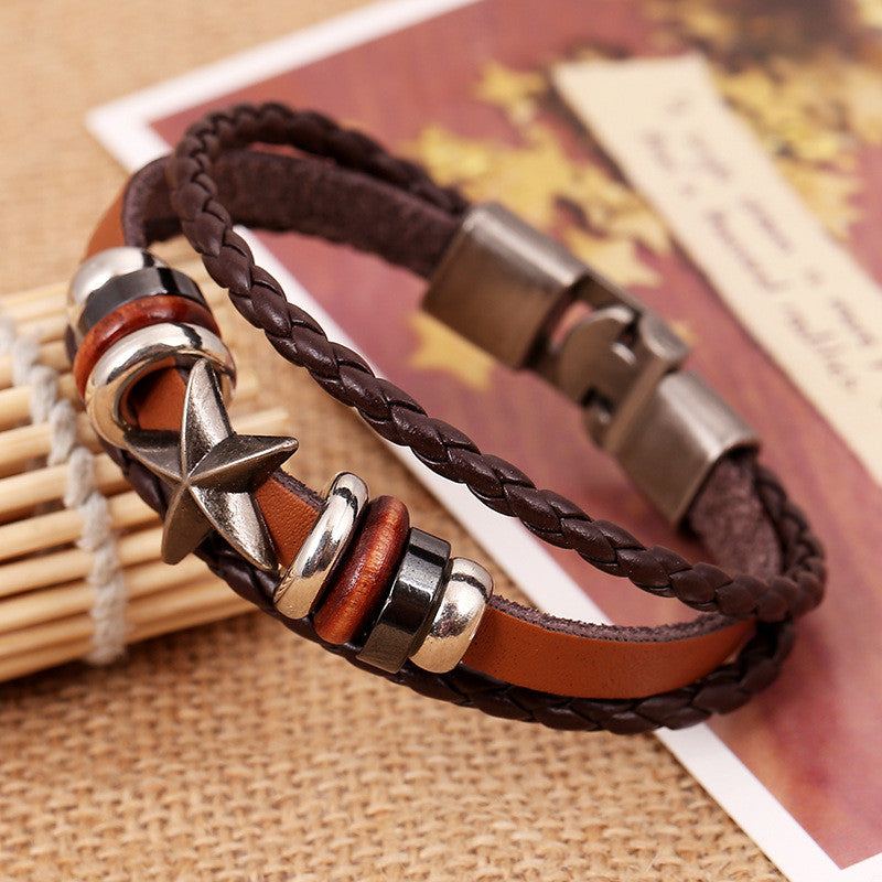 Retro Star Beaded Leather Woven Bracelet - Oh Yours Fashion - 4