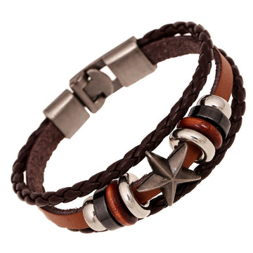 Retro Star Beaded Leather Woven Bracelet - Oh Yours Fashion - 1