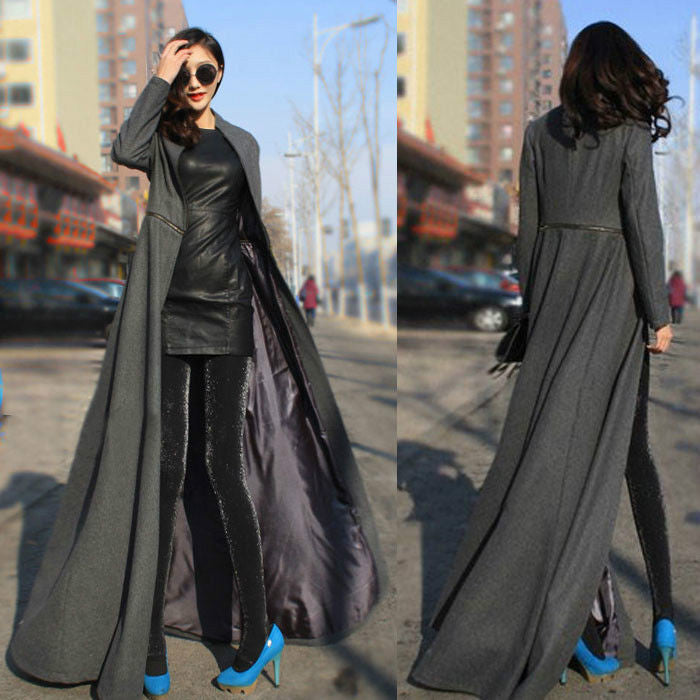Beautiful High Neck Slim Super Long Coat - Oh Yours Fashion - 4
