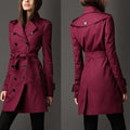 Turn-down Collar Belt Double Button Slim Mid-length Coat - Oh Yours Fashion - 4