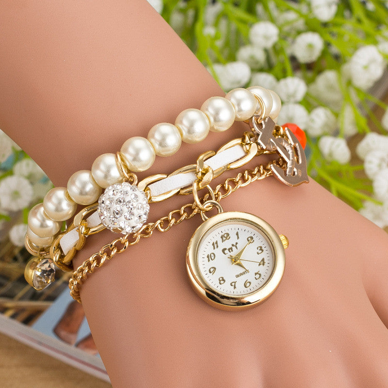 Fashion Pearl Beads Anchor Tassel Bracelet Watch - Oh Yours Fashion - 1
