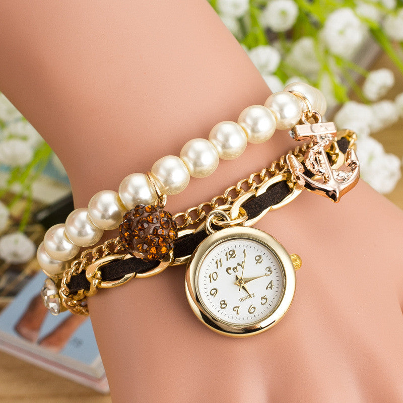Fashion Pearl Beads Anchor Tassel Bracelet Watch - Oh Yours Fashion - 4