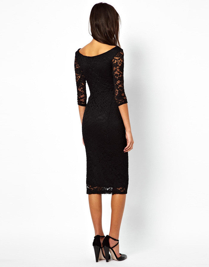 Fashion 3/4 Sleeves Bodycon Long Lace Dress - Oh Yours Fashion - 5