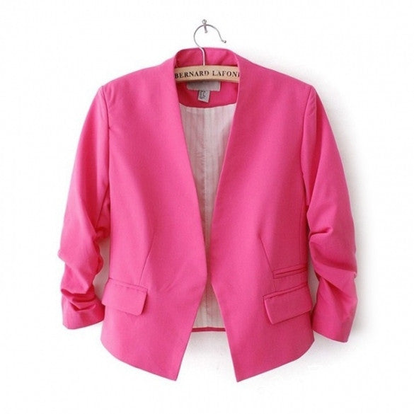 Stylish Women OL Candy Color Thin Suite Outerwear 3/4 sleeve Coat Mini Blazer - Oh Yours Fashion - 5