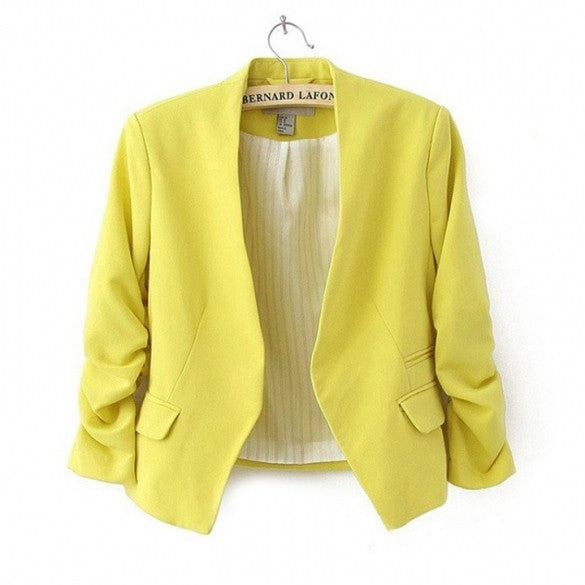 Stylish Women OL Candy Color Thin Suite Outerwear 3/4 sleeve Coat Mini Blazer - Oh Yours Fashion - 1