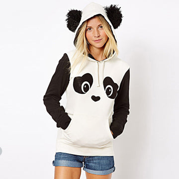 Panda Print Contrast Color Hooded Cute Sweatshirt - Oh Yours Fashion - 2