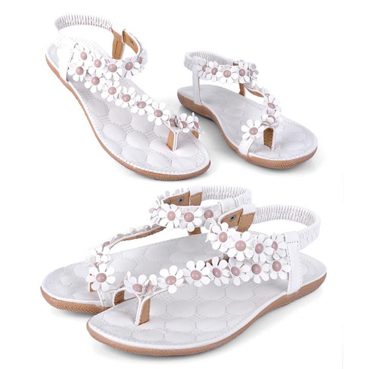 Women Bohemia Flower Beads Flip-flop Shoes Flat Sandals - OhYoursFashion - 6