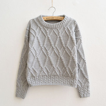 Cable Retro Solid Color Scoop Knit Sweater - Oh Yours Fashion - 1