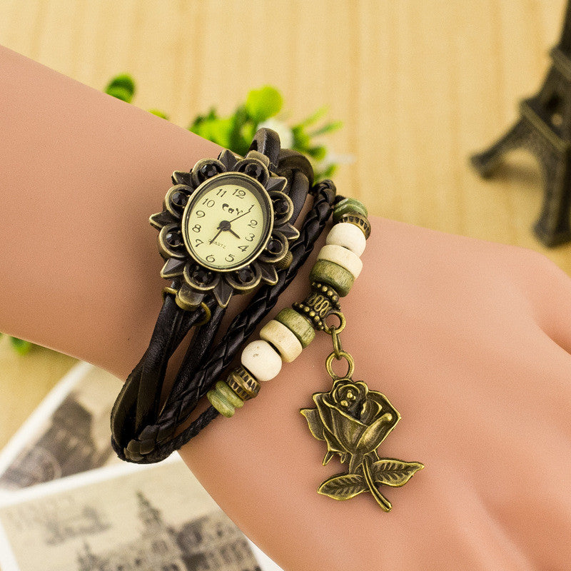 Retro Style Rose Pendant Multilayer Watch - Oh Yours Fashion - 5
