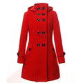 Double Button Hooded Long Sleeves Mid-length Wool Thick Coat - Oh Yours Fashion - 4