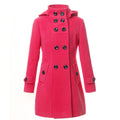 Double Button Hooded Long Sleeves Mid-length Wool Thick Coat - Oh Yours Fashion - 6
