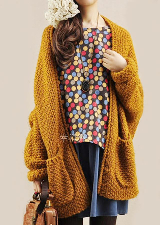 Cardigan Knit Coarse Yarn Batwing Loose Sweater - Oh Yours Fashion - 2