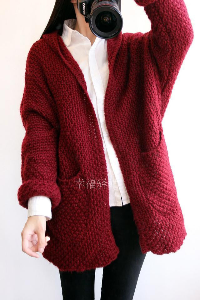 Cardigan Knit Coarse Yarn Batwing Loose Sweater - Oh Yours Fashion - 4