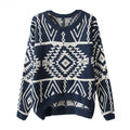 Women Loose Geometry Printed Pullover Sweater - Oh Yours Fashion - 4