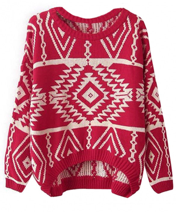 Women Loose Geometry Printed Pullover Sweater - Oh Yours Fashion - 7
