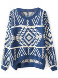 Women Loose Geometry Printed Pullover Sweater - Oh Yours Fashion - 6
