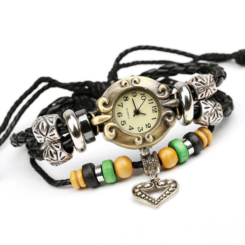 Retro Beaded Leather Bracelet Watch - Oh Yours Fashion - 2