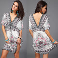 Sexy V Neck Floral Print Draw String Beach Dress - Oh Yours Fashion - 1