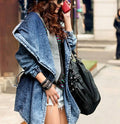 Hooded Irregular Belt Casual Mid-length Long Sleeves Denim Coat - Oh Yours Fashion - 5