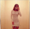 Pure Color Hollow Out Lace Long Sleeves Slim Scoop Short Dress - OhYoursFashion - 2