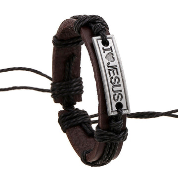 I Love Jesus Hand-woven Alloy Leather Bracelet - Oh Yours Fashion - 1